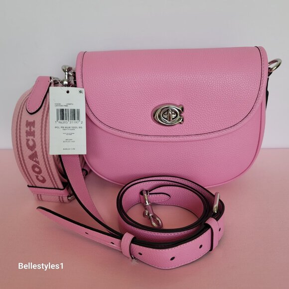 COACH Willow Saddle Pebbled Leather Saddle Crossbody Bag- Vivid Pink 🎈$265. - Picture 16 of 16